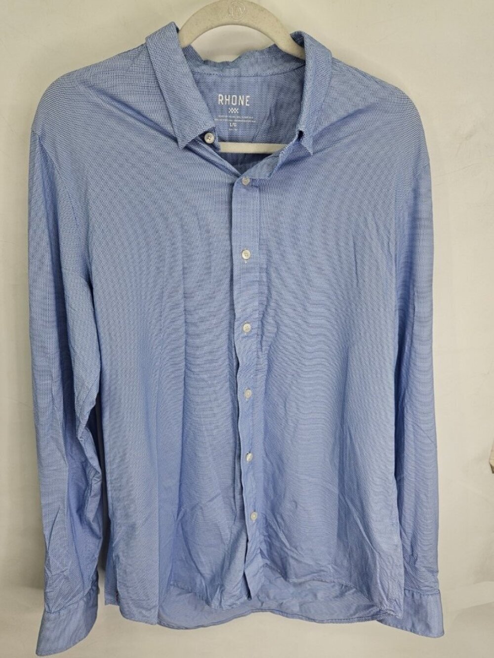 Rhone Commuter Button Down Shirt Slim Fit Stretch Blue Mens Large Oldmoney